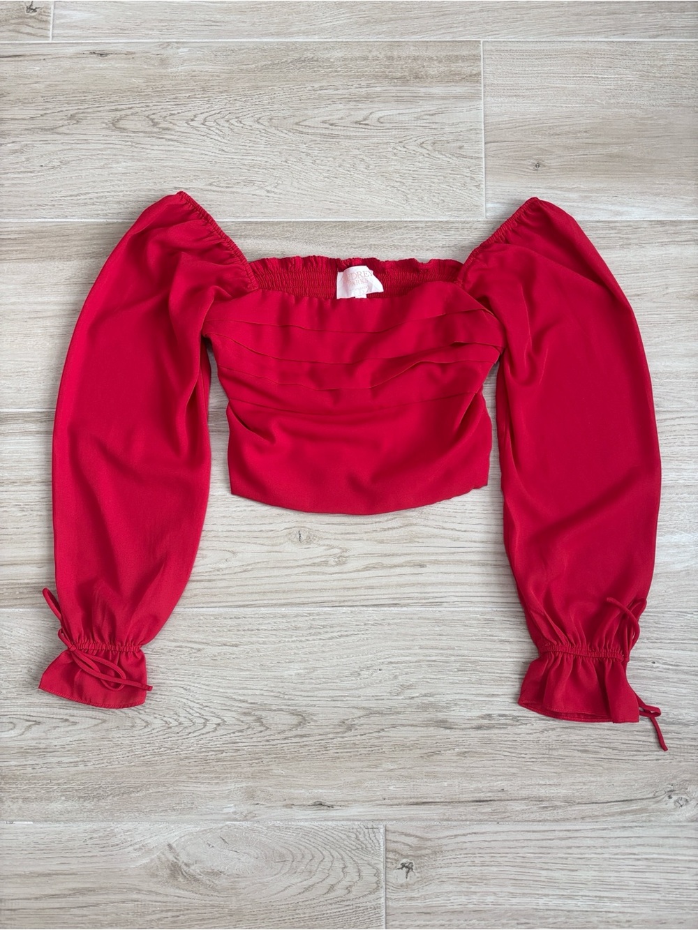 Audrey Parks Cropped Smocked Red Long Sleeve Shirt Francesca’s Small